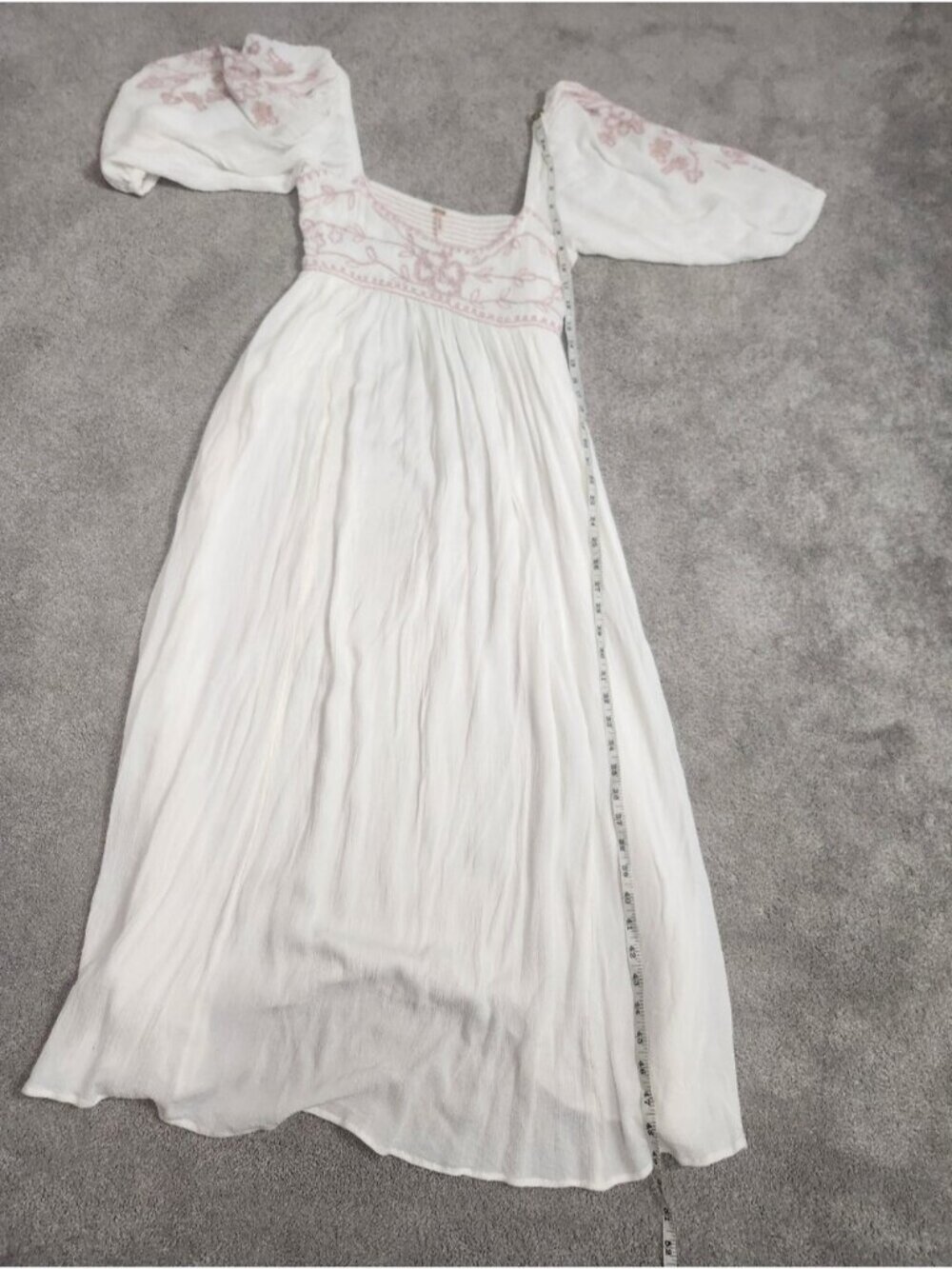 Free People Wedgewood White Embroidered Babydoll Maxi Dress Size Medium Empire - Picture 10 of 14